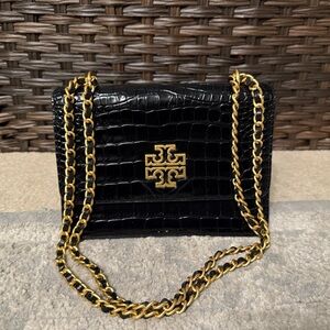 Tory Burch Black Croc-Embossed Britten